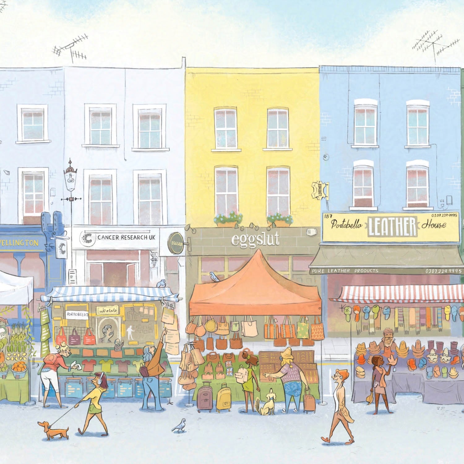 Detail form wall art prints of a painting of Portobello Road market in Notting Hill  west London.
