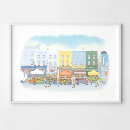 Wall art print of an illustration of Portobello Road market in London's Notting Hill