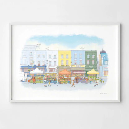 Wall art print of an illustration of Portobello Road market in London's Notting Hill