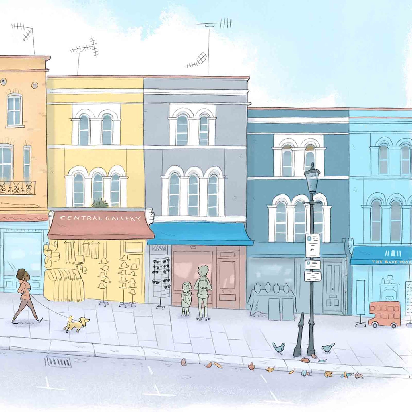 Detail from print of Portobello road shops illustration by Mike Green Illustration