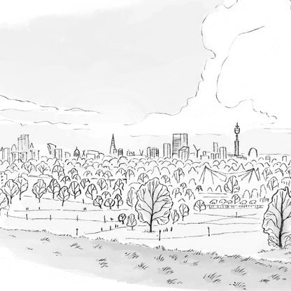 Detail from a print of the view from primrose hill London beautifully sketched by Mike Green.