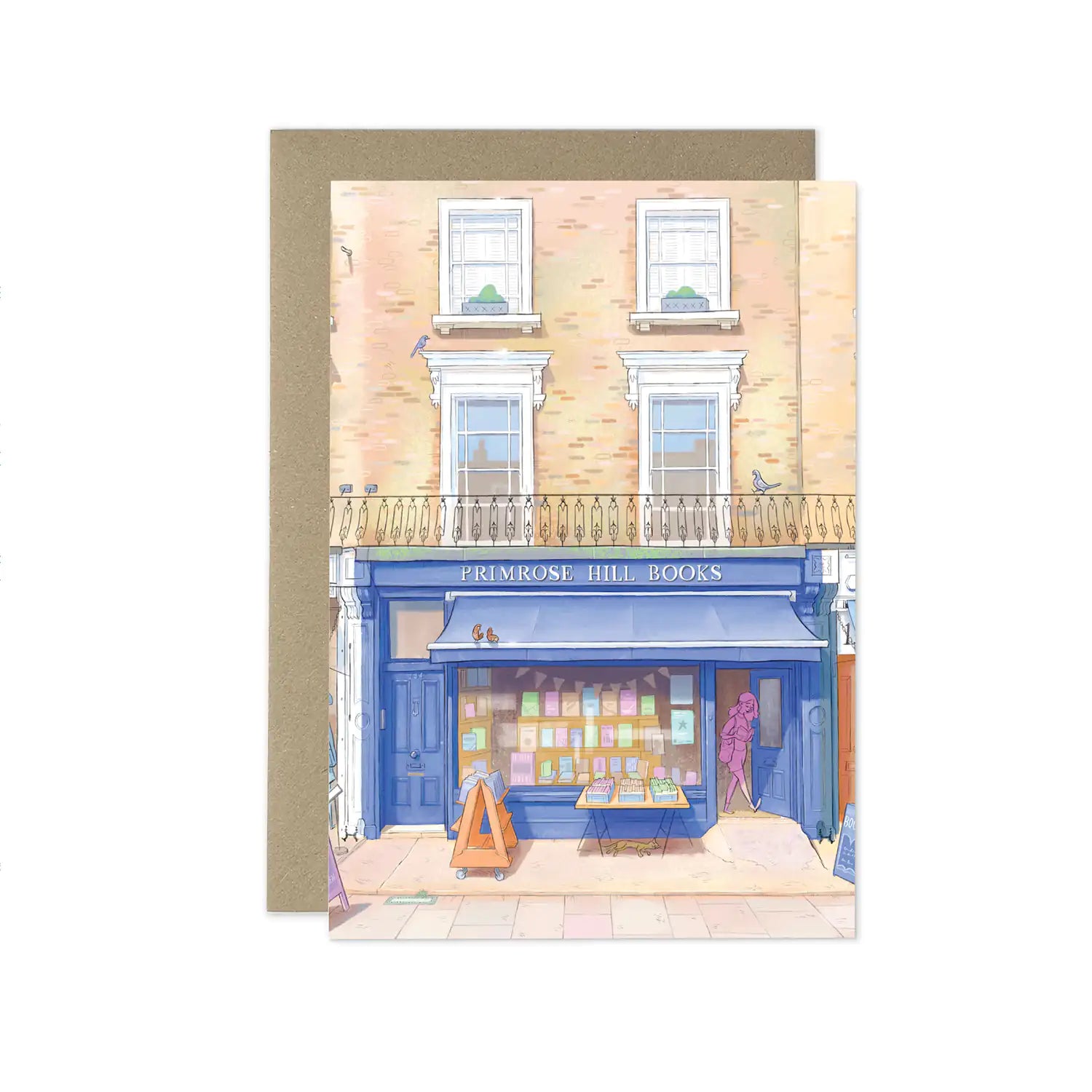 Greetings card with an illustration of the Primrose Hill Books in the London borough of Camden