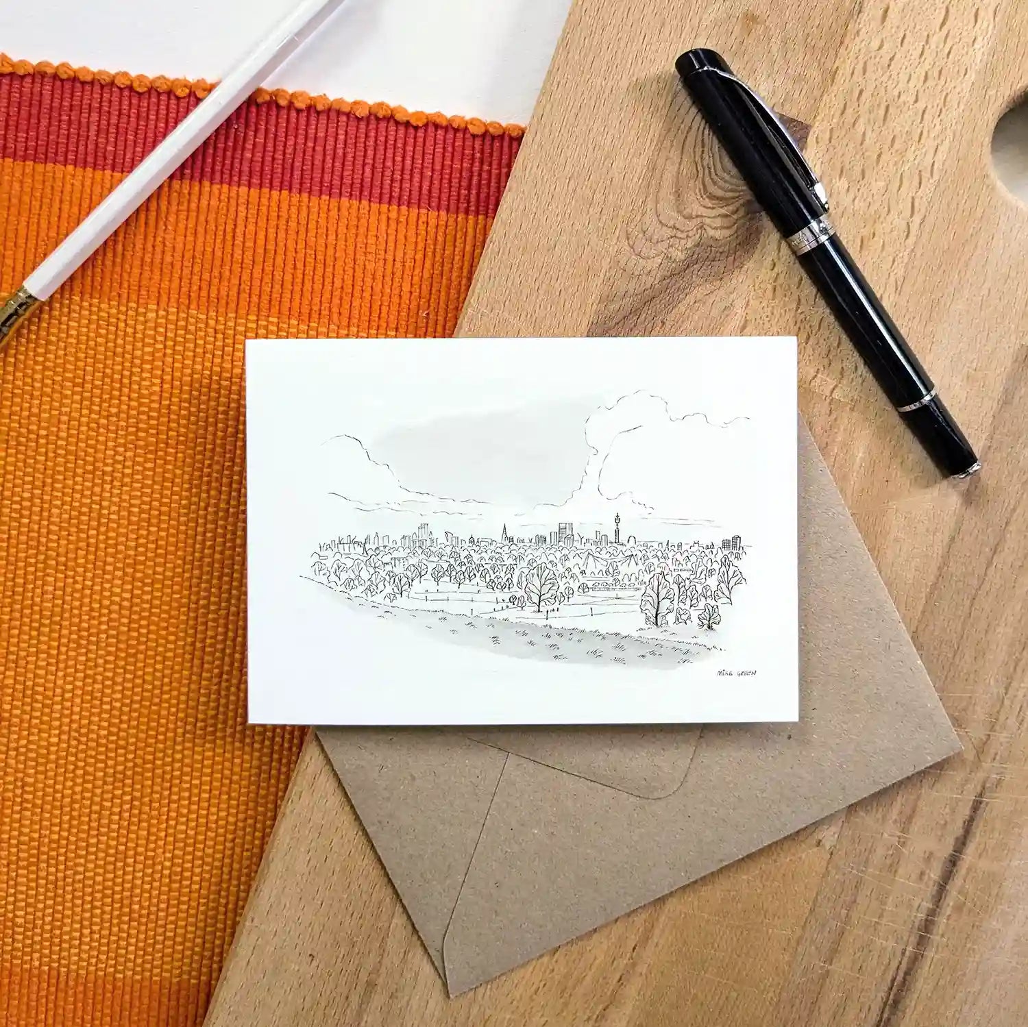 The view from Primrose Hill beautifully sketched on a greeting card by mike green illustration.