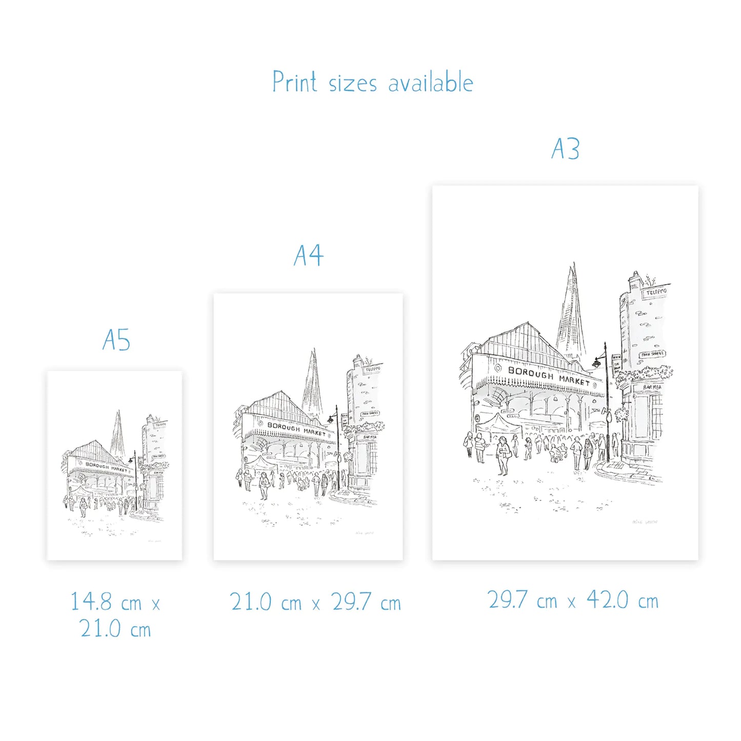 Print size dimensions for Borough Market by Mike Green Illustration