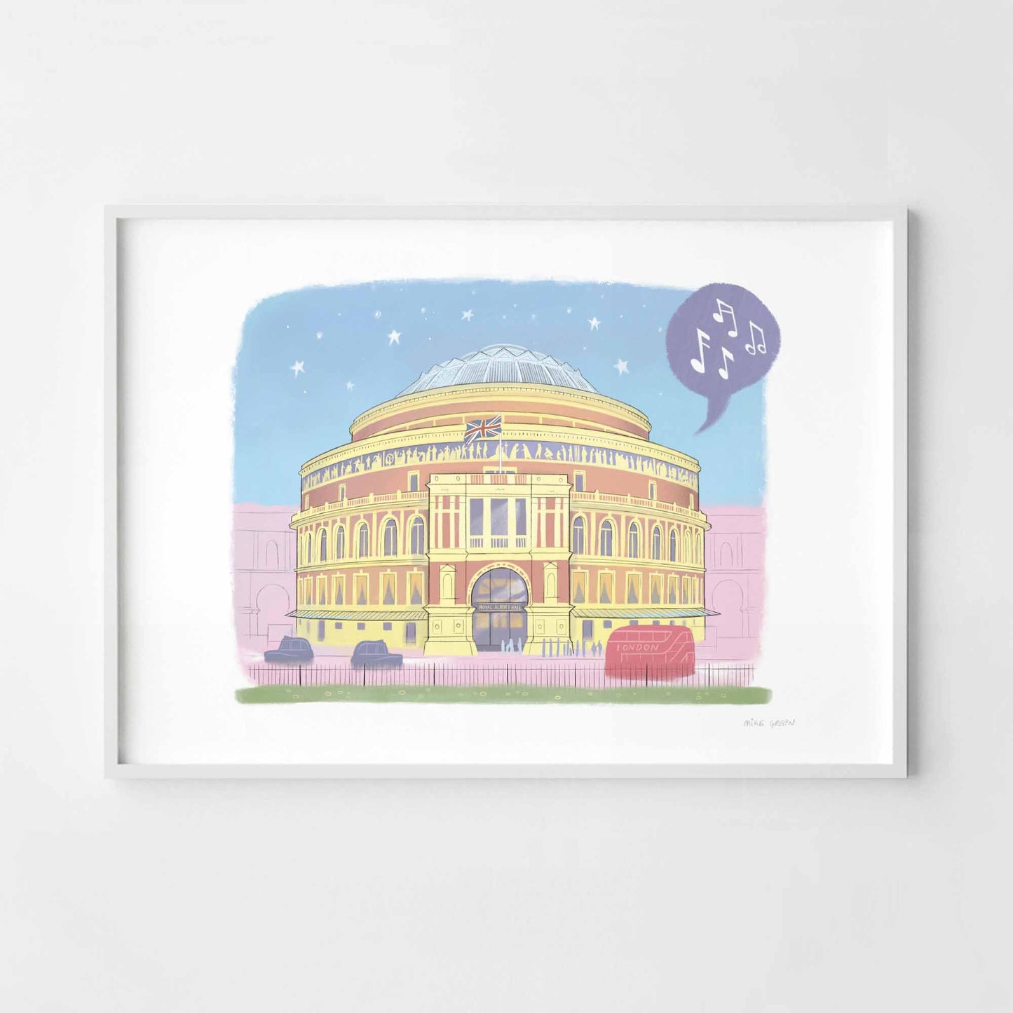 A print of London's Royal Albert Hall beautifully illustrated by Mike Green.