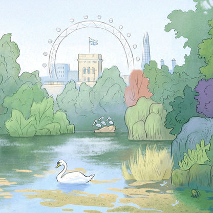 Detail from a painting of London's St James's Park lake.