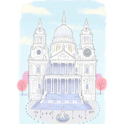 A close up London's St Pauls Cathedral illustration by mike green illustration.