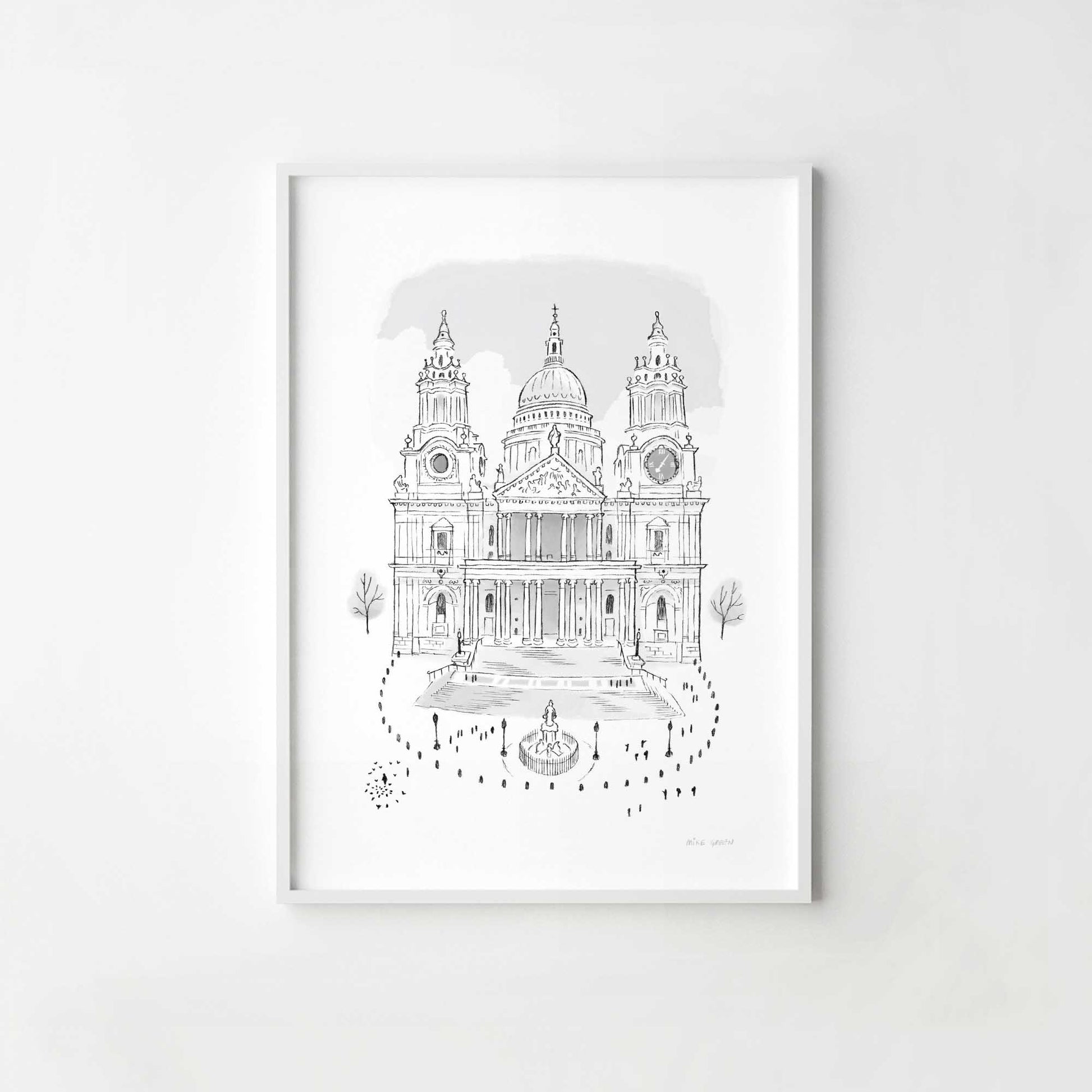 A print of London's St Pauls Cathedral in London beautifully sketched by Mike Green.