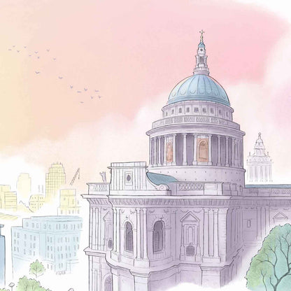 Detail of print of St Pauls London skyline at dawn