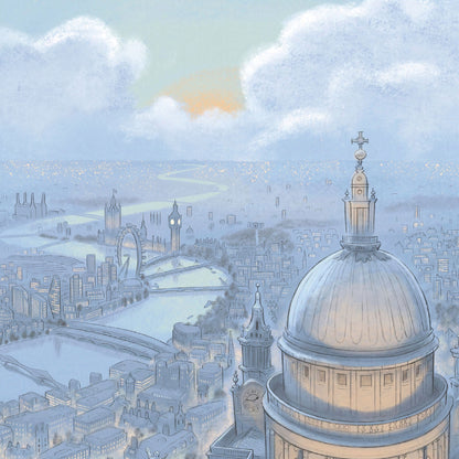 Detail from a wall art print of London's skyline at night from St Paul's Cathedral