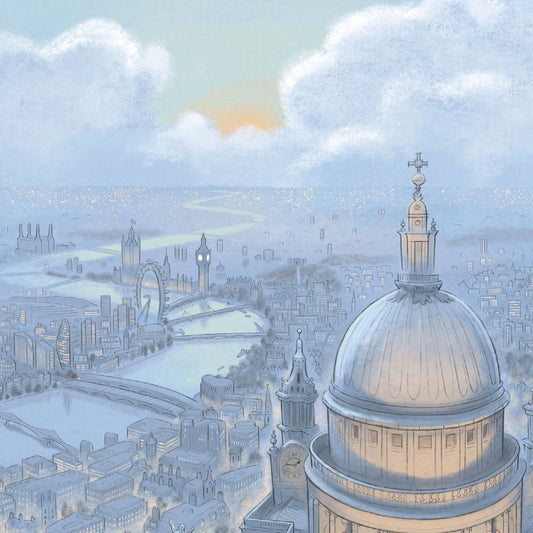 Detail from a wall art print of London's skyline at night from St Paul's Cathedral