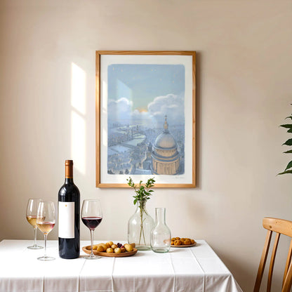 Framed wall art print of a painting London's skyline at night with St Paul's Cathedral