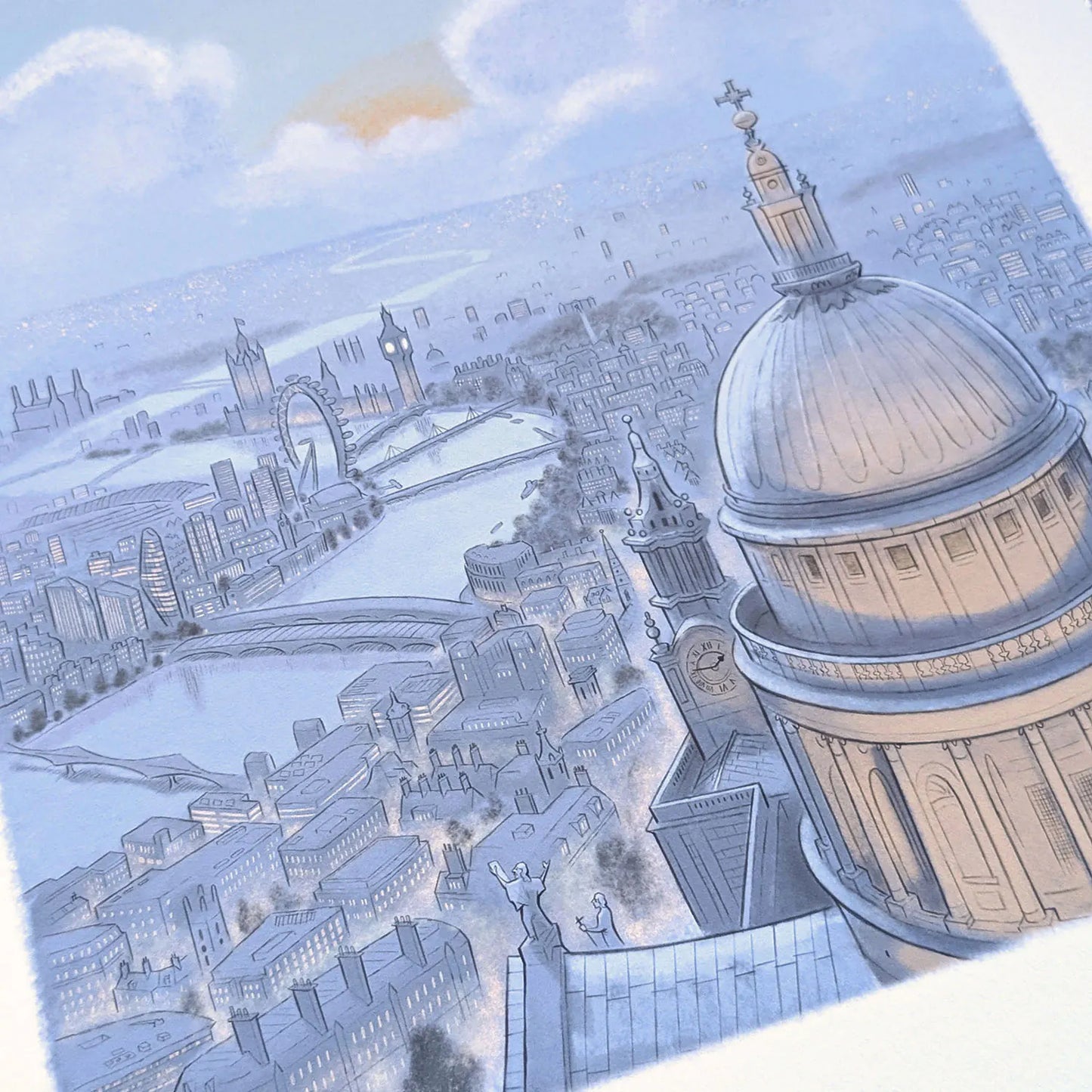 Photo of a wall art print of London's skyline at night from St Paul's Cathedral in the city of London with Westminster in the distance