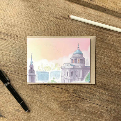 Greetings card with London's St Pauls Cathedral skyline at dusk
