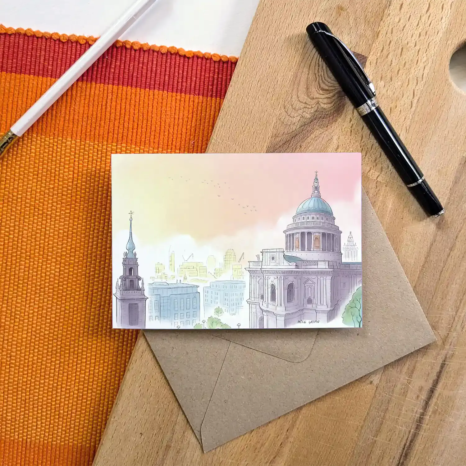 Greetings card with London's St Pauls Cathedral skyline at dusk