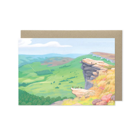Greetings card with a painting of the view from Stanage Edge in the Peak District National Park in England