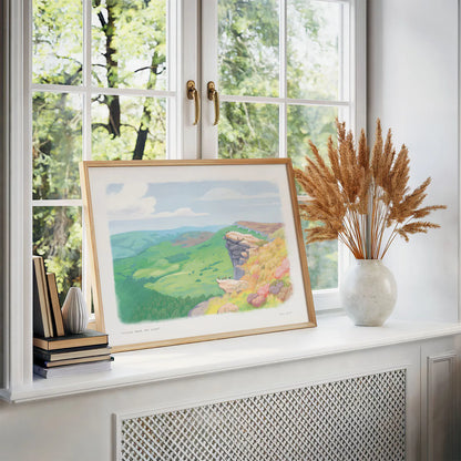 Framed art print of a painting of the view from Stanage Edge in the Peak District National Park in Derbyshire England.