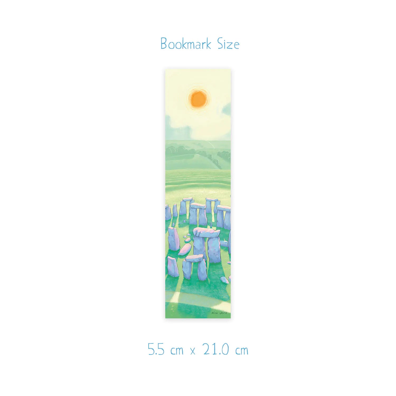 Dimension measurements for a bookmark with a painting of Stonehenge in Wiltshire England