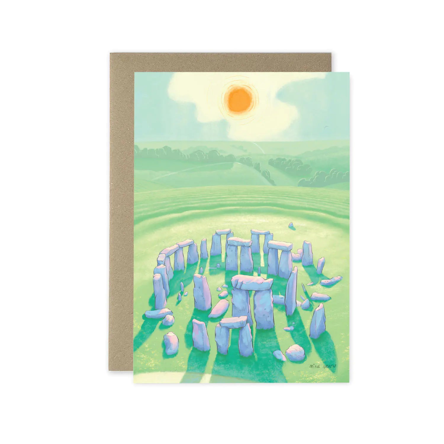 Greetings card with a painting of Stonehenge in Wiltshire England