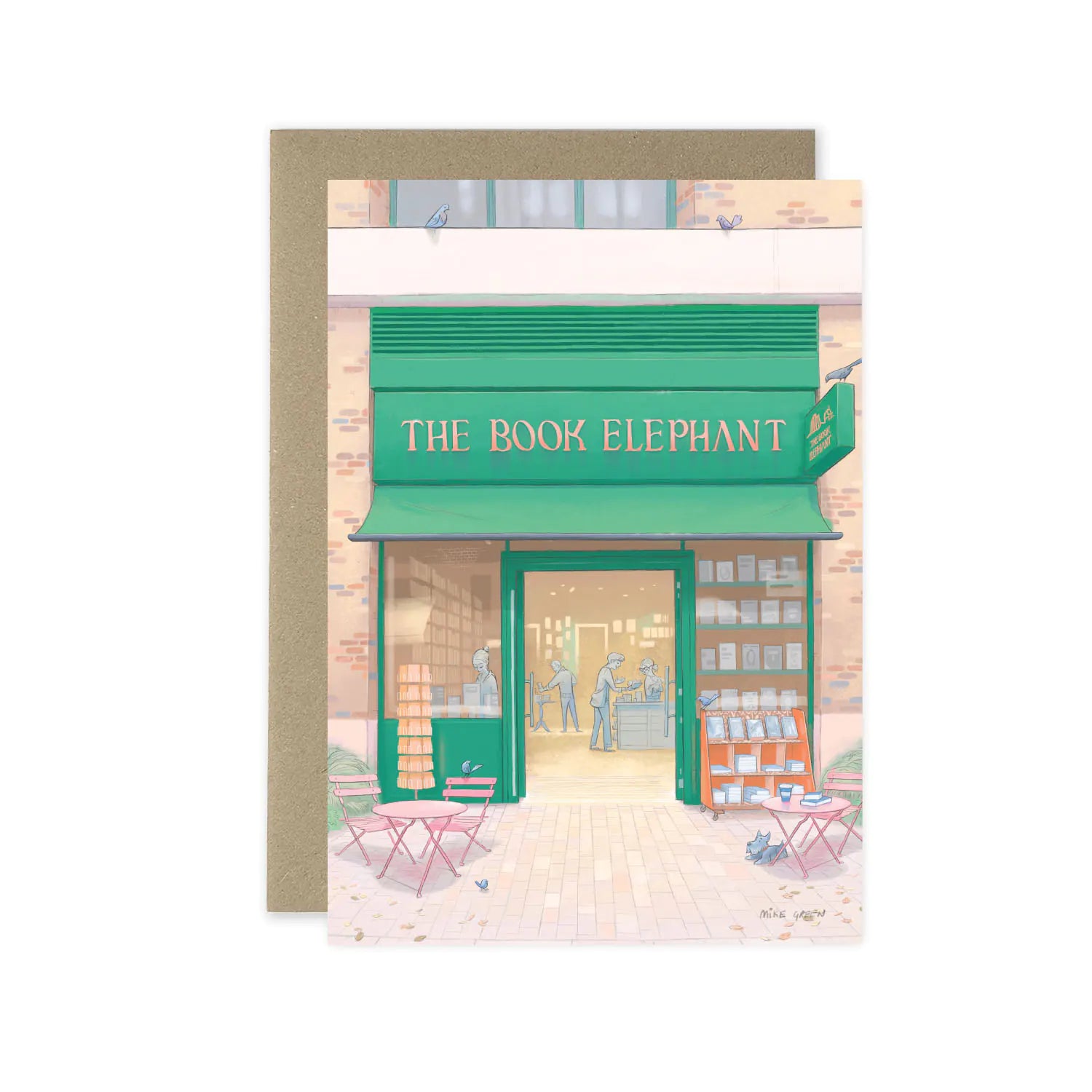 Greetings card of The Book Elephant book shop in Elephant and Castle, Southwark south London