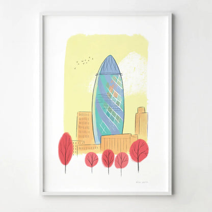 A print of London's The Gherkin building illustrated by Mike Green Illustration