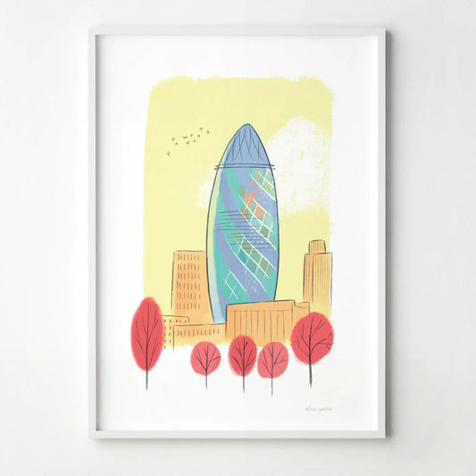 A print of London's The Gherkin building illustrated by Mike Green Illustration