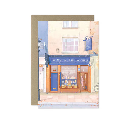 Greetings card with an illustration of London's The Notting Hill Bookshop in the Autumn