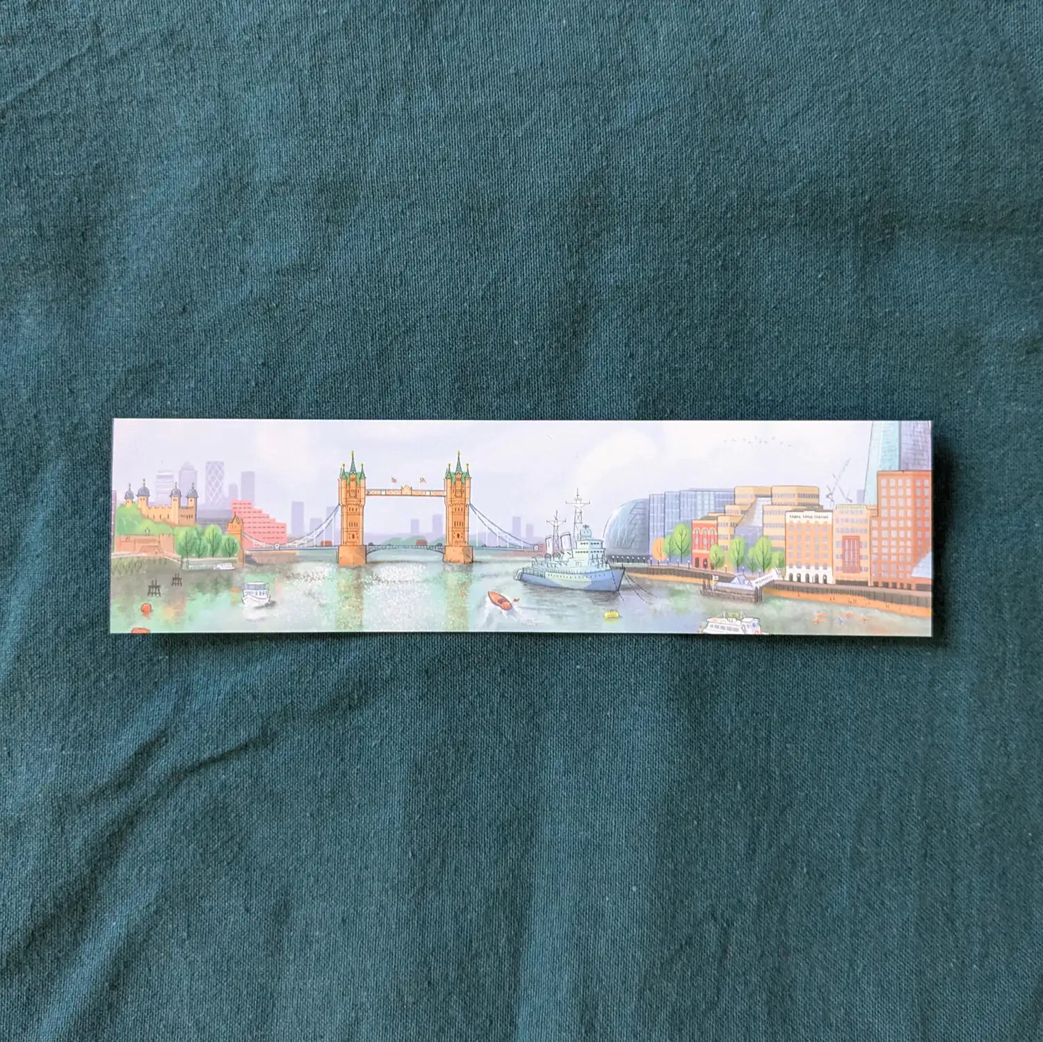 Tower bridge on the river Thames in London illustrated on a bookmark by Mike Green Illustration