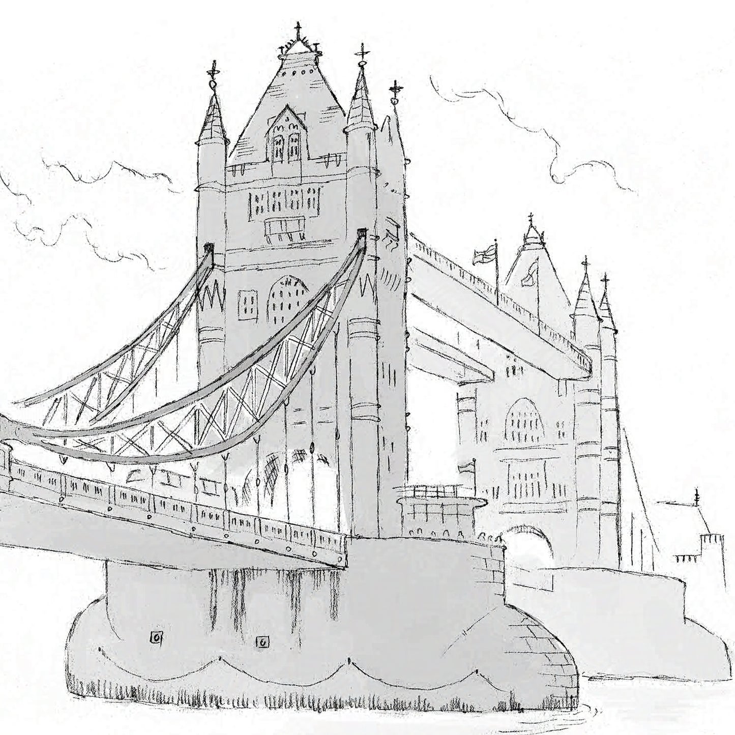 Detail from a print of London's Tower Bridge sketch
