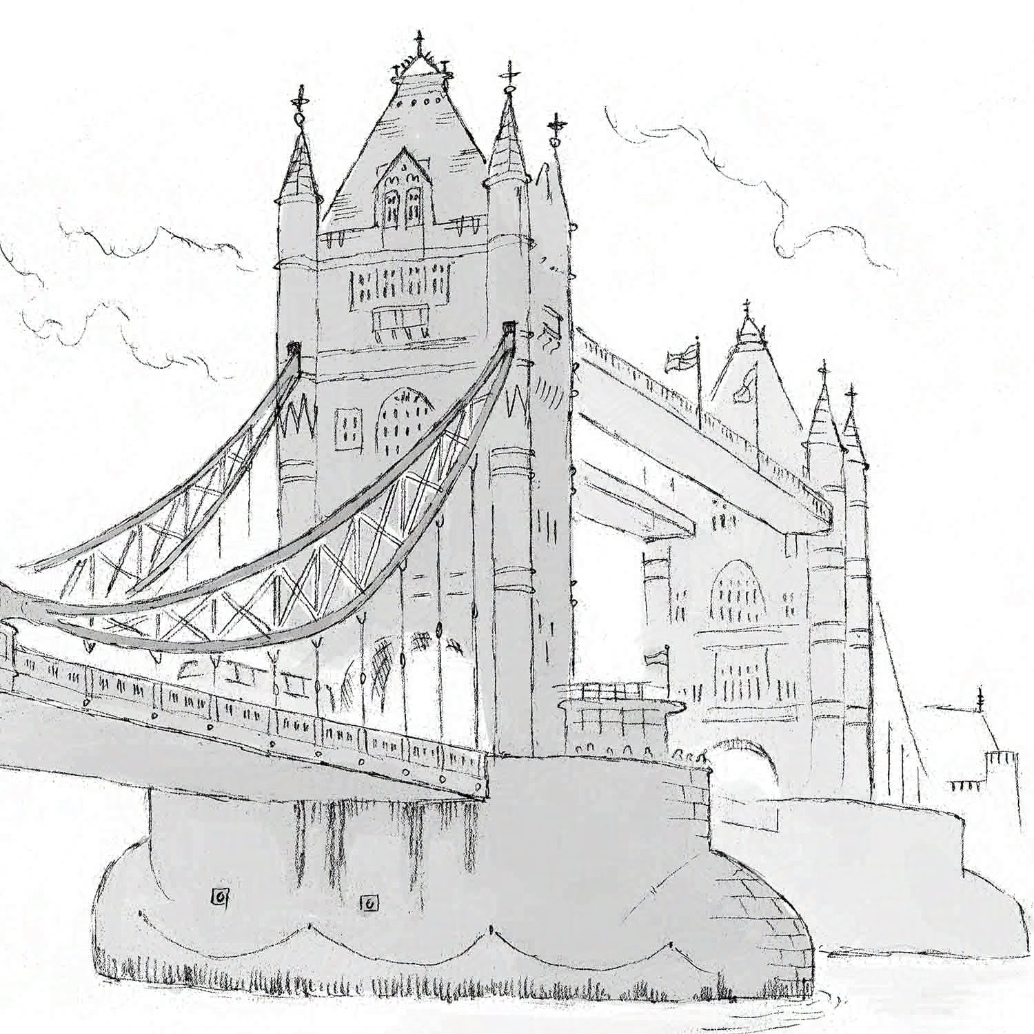 Detail from a print of London's Tower Bridge sketch