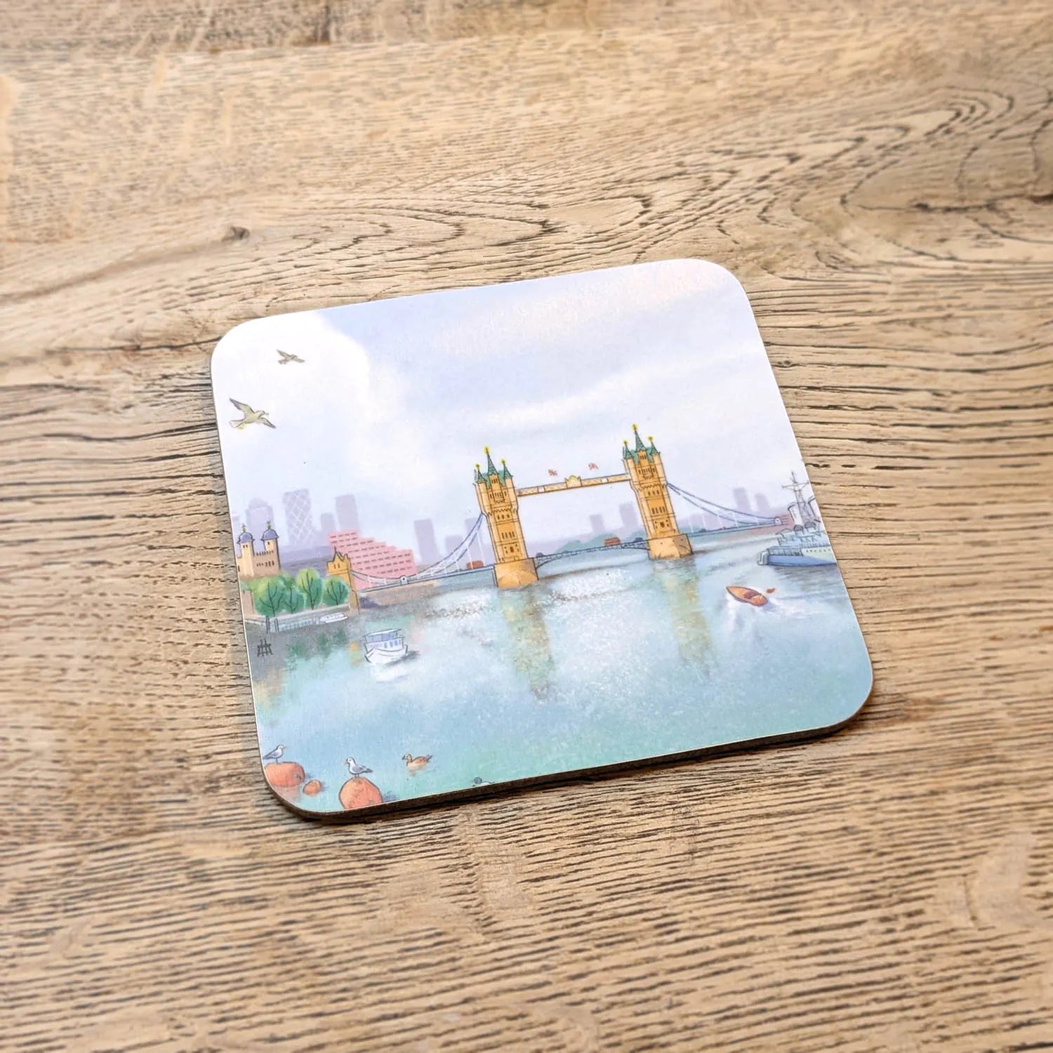 Coaster with a painting of Tower Bridge in London on the river Thames