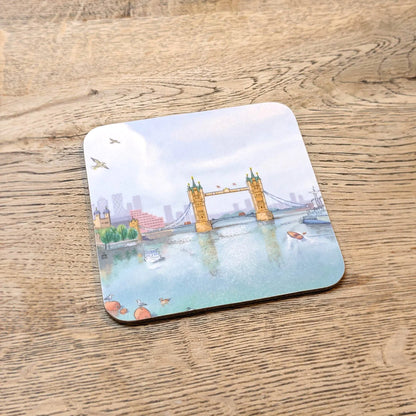 Coaster with a painting of Tower Bridge in London on the river Thames