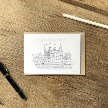 The Tower of London beautifully illustrated on a greeting card by mike green illustration.