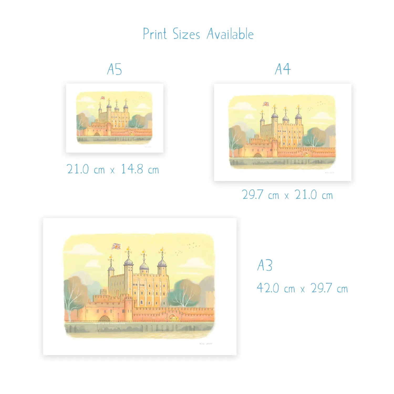 Sizes for an art print of the Tower of London landmark