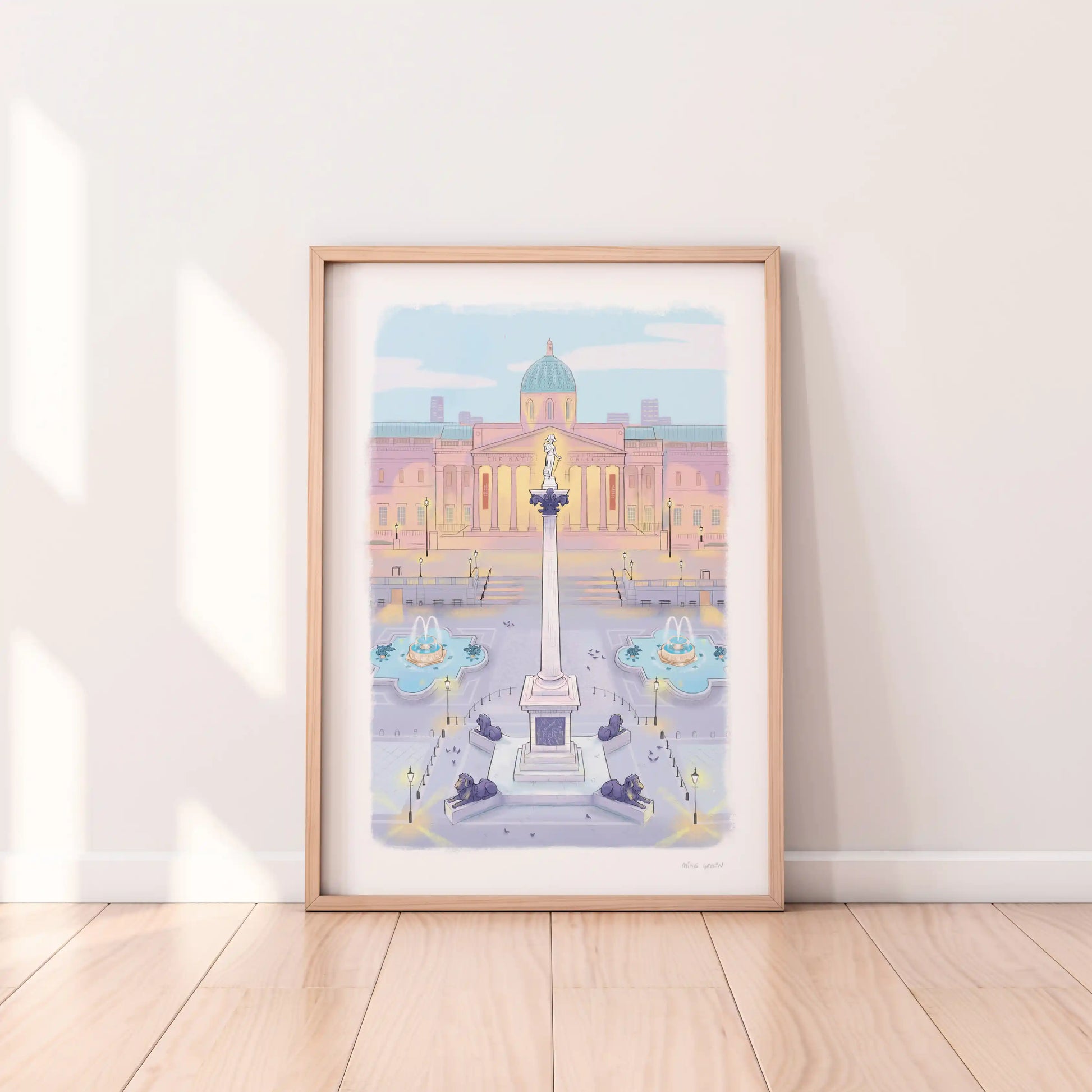 Framed print of an illustration of London's Trafalgar Square by Mike Green Illustration