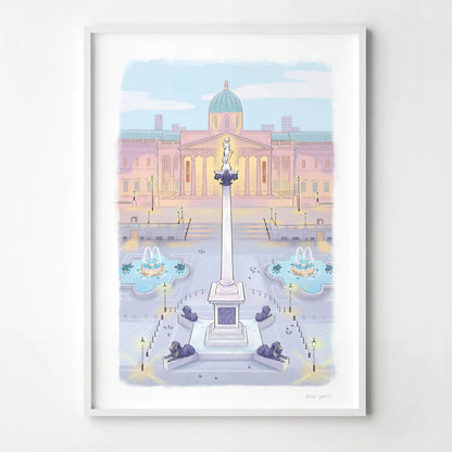 Framed print of an illustration of London's Trafalgar Square by Mike Green Illustration