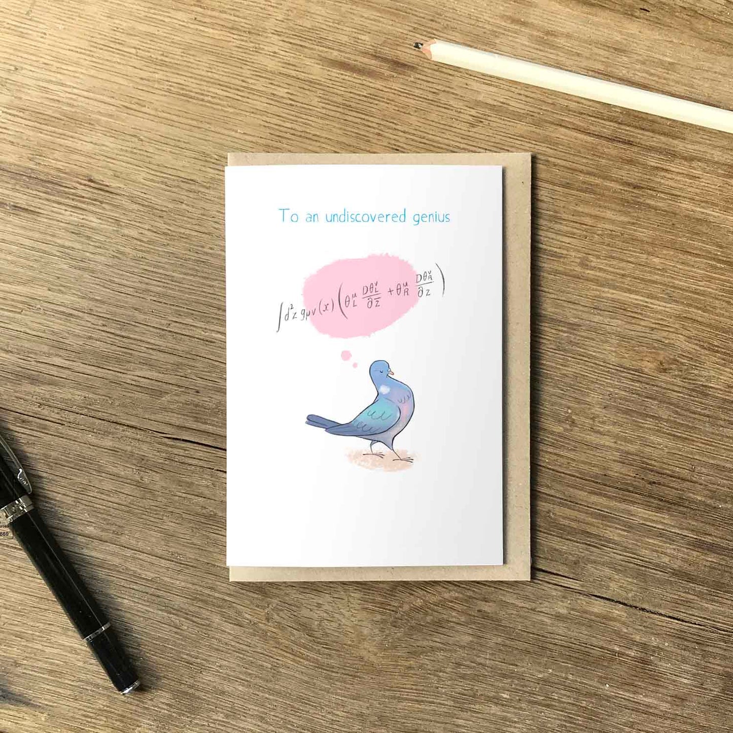 'Undiscovered Genius' Greetings Card, Pigeon Positivity