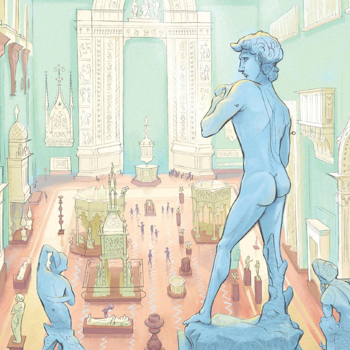 A detail from a wall art print of the Victoria and Albert Museum's Weston Cast Court in London's South Kensington with Michelangelo's David