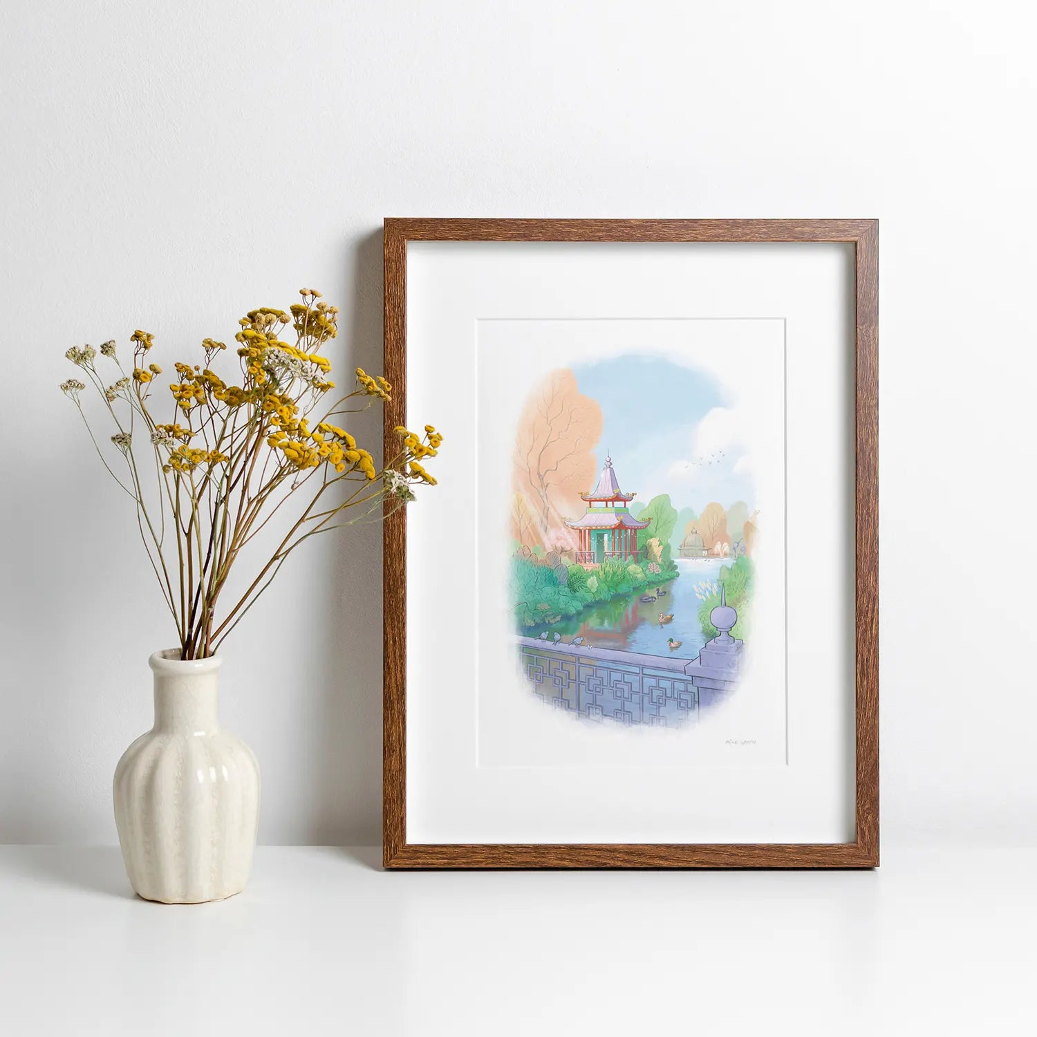 Framed print of London's Victoria Park painted by Mike Green Illustration