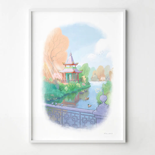 Framed print of London's Victoria Park painted by Mike Green Illustration