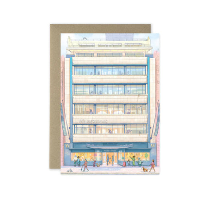 Greetings card of Waterstones Piccadilly bookstore in London with an envelope