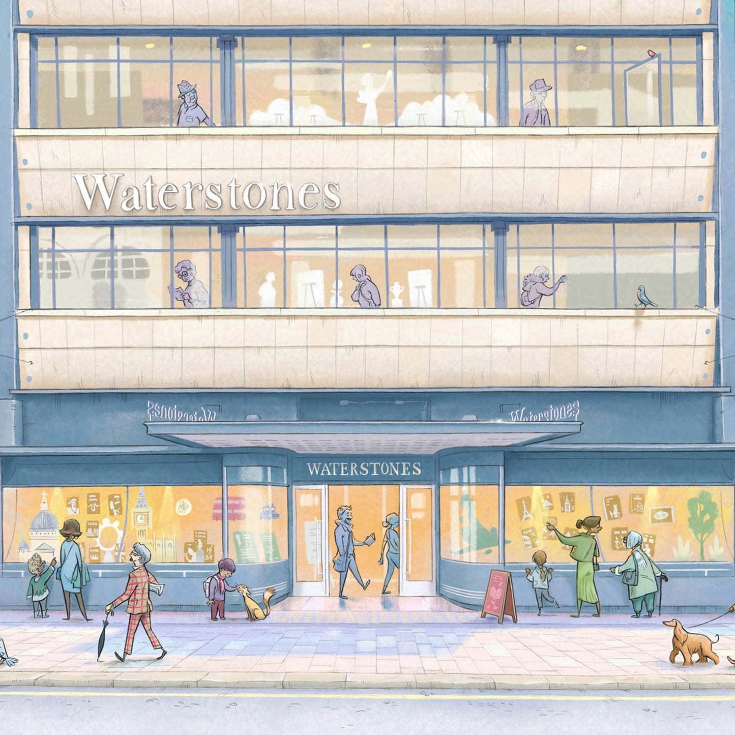 Detail from a painting of the waterstones store on Piccadilly London