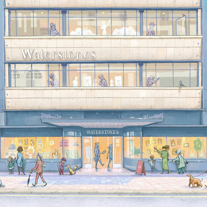 Detail from a painting of the waterstones store on Piccadilly London