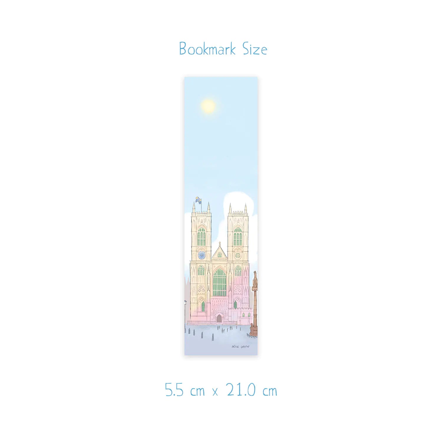Dimension measurements for a bookmark with London's Westminster Abbey church